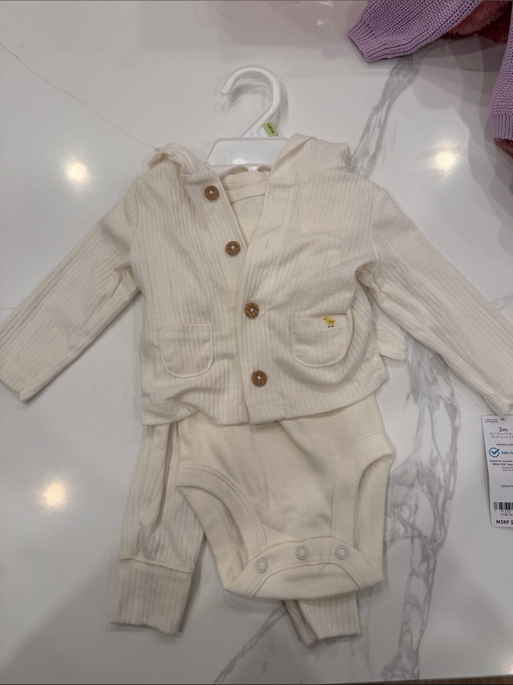 Carter's Cream Ribbed Hooded Jacket & Bodysuit Set
